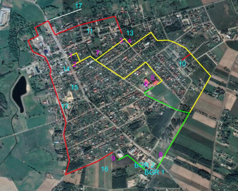 Mapa sieci ciepłowniczej w Michałowie — biogazownie ZEM i ZEM 2 oraz podłączone obiekty